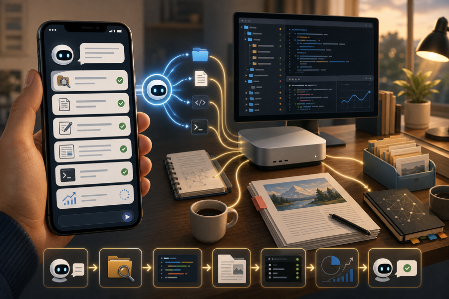 Phone interface controlling Hermes Agent on a Mac mini with access to local files